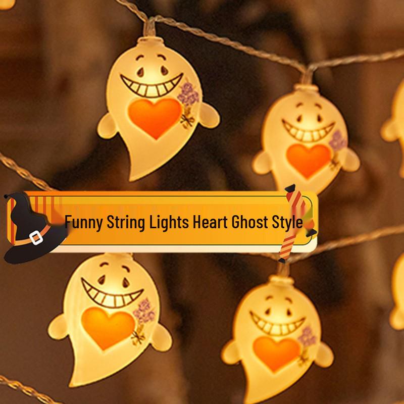 LED Halloween String Lights - Pumpkin, Ghost & Skeleton Waterproof USB/Battery Decorative Lights