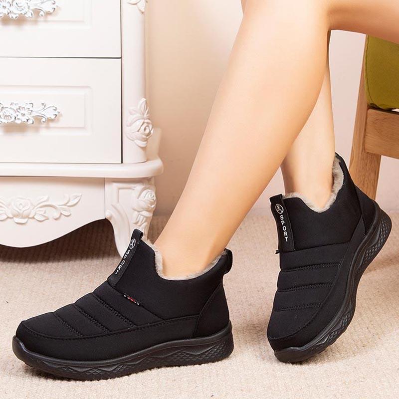 Winter Plus Velvet Thickened Warm Large Size Flat-bottomed Non-slip Cotton Boots