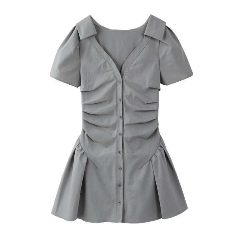 

Платье с воротником поло для женщин в летнем стиле милой горячей девушки, облегающее талию, нишевый дизайн, облегающее талию искусство, юбка высокого класса 2XL серый