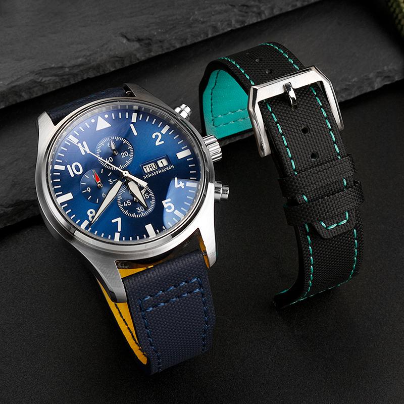 20mm 21mm Fabric Nylon Canvas Leather Bottom Watch Band for IWC Aviator Mark 18 Pilot Little Prince Portuguese Strap Watchband