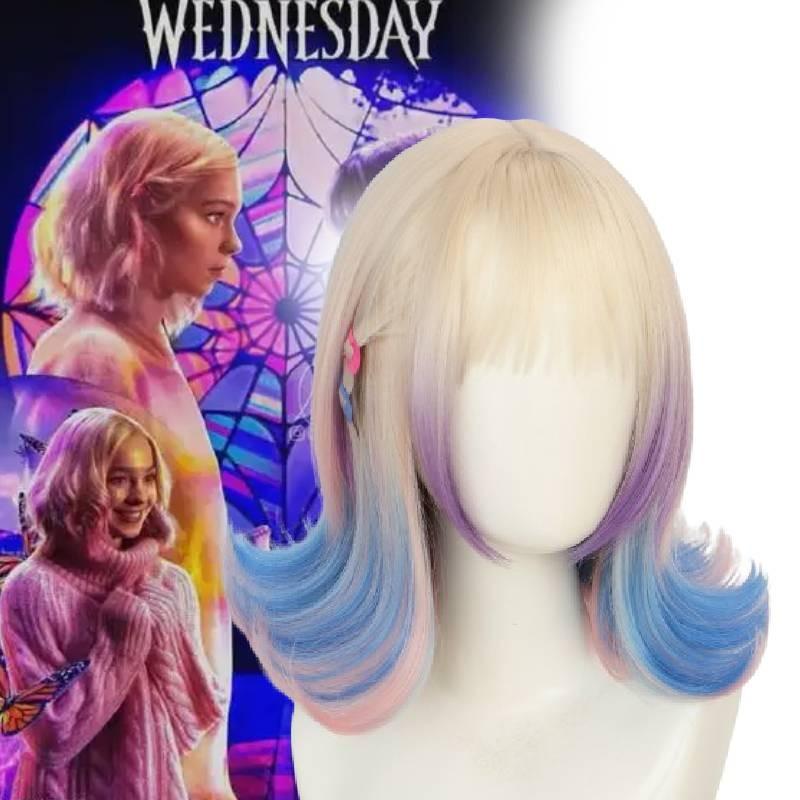 Cosplay Wavy Short Wig With Hightemperature Silk For Addams Costume