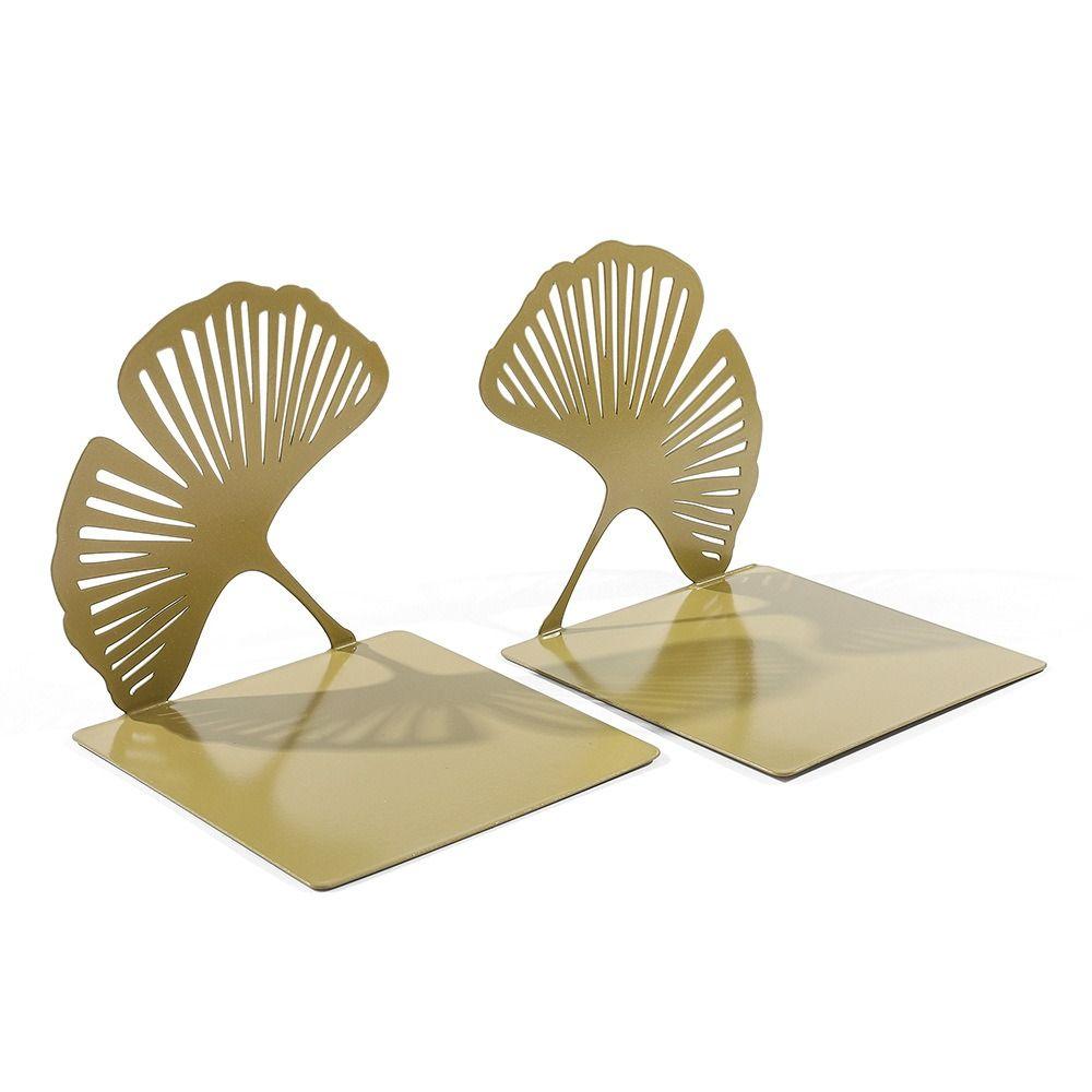 Stilvolle L-förmige faltbare Buchstützen Hohlmetall-Bücherregal Ginkgoblatt Bücherregal Unisex