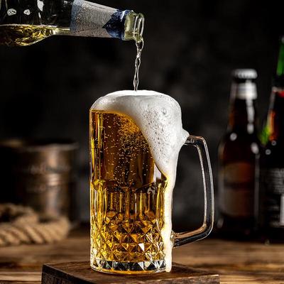 Diamond Design Glass Beer Mug Set with Handle