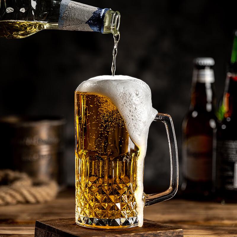 Diamond Design Glass Beer Mug Set with Handle