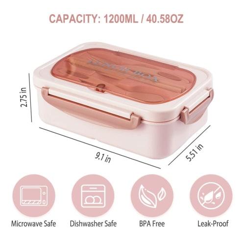 NatraProw Adult Lunch Box, 1200ml Adult Lunch Container, Leakproof Lunch Box with Utensils, BPA-Free, 3-Compartment Bento Box, Microwave Safe, Pink