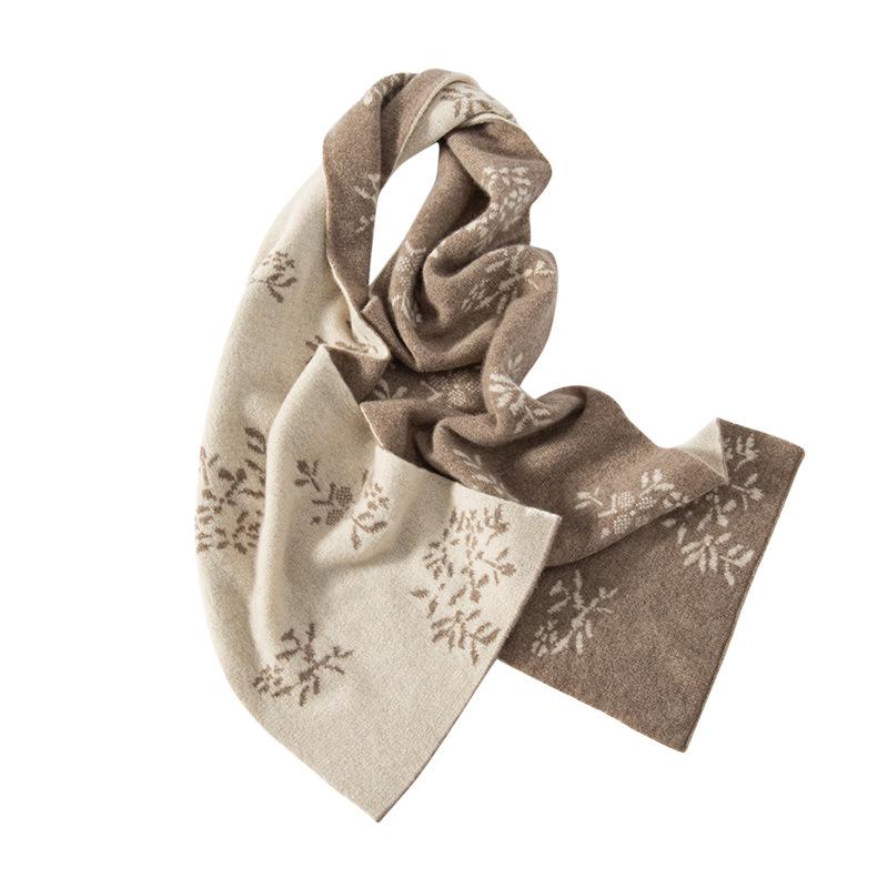 Women's 100% Cashmere Jacquard Scarf - Thick, Warm, Fashionable Knit Shawl for Autumn & Winter