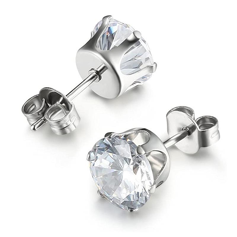 Trendy Zircon Stud Earrings: Minimalist Stainless Steel with Plating, Various Sizes