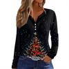 Camiseta de Mujer Estampado Navideño Botón Manga Larga Diario Fin de Semana Moda Básica Cuello en V Regular Top