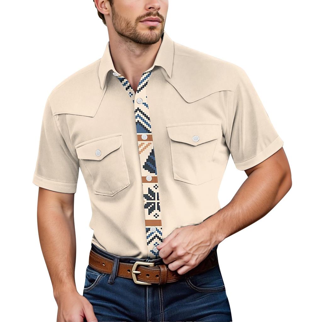 Men'S Fashionable Lapel And Shoulder Length Short Sleeved Casual Top