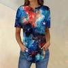 Short Sleeve Womens Tops Summer T-Shirts Print V Neck Casual Basic Tee Button Shirts Tunic Tops Independence Day