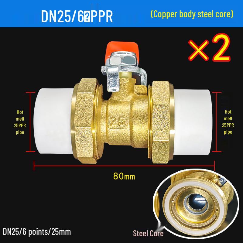 All-Copper PPR Double Union Ball Valve for Hot Melt Pipe - 20mm, 25mm, 32mm (1/2", 3/4", 1")