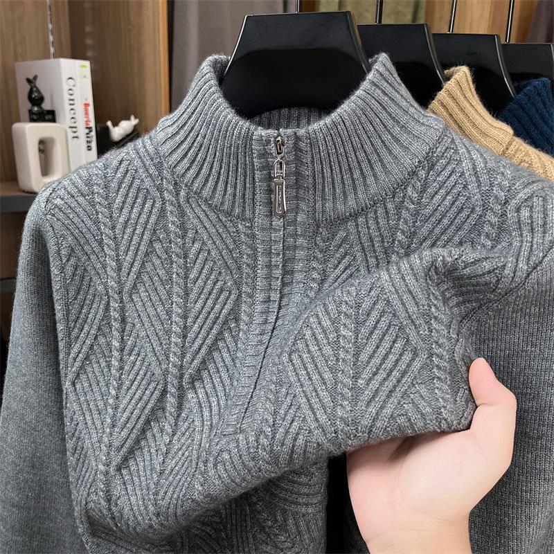 Tommy Wool Herren Winterpullover: Hochwertige, mittelalte Freizeit, Halbreißverschlusskragen, Dicke warme Strick-Basisschicht
