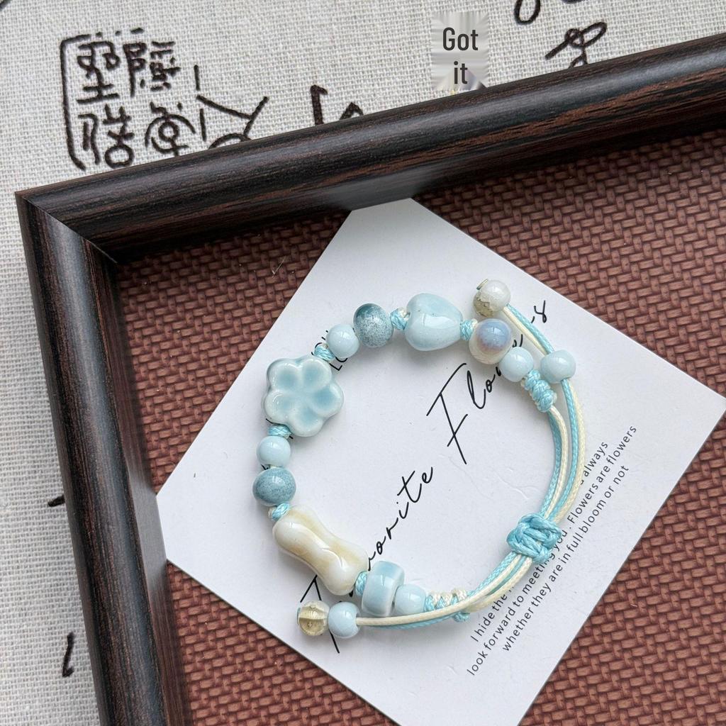 Handmade Jingdezhen Ceramic Flower Adjustable Bracelet: Fresh and Artistic Jewelry