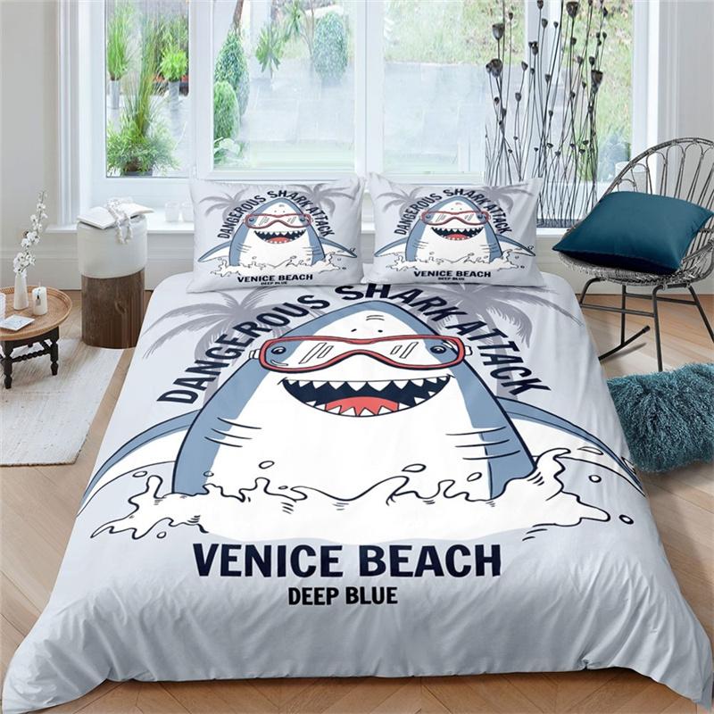 Dolphin Ocean King Queen Duvet Cover Cute 3D Sea Animal Bedding Set for Kids Teens Adults Shoal of Fish Blue 2/3pcs Quilt Cover