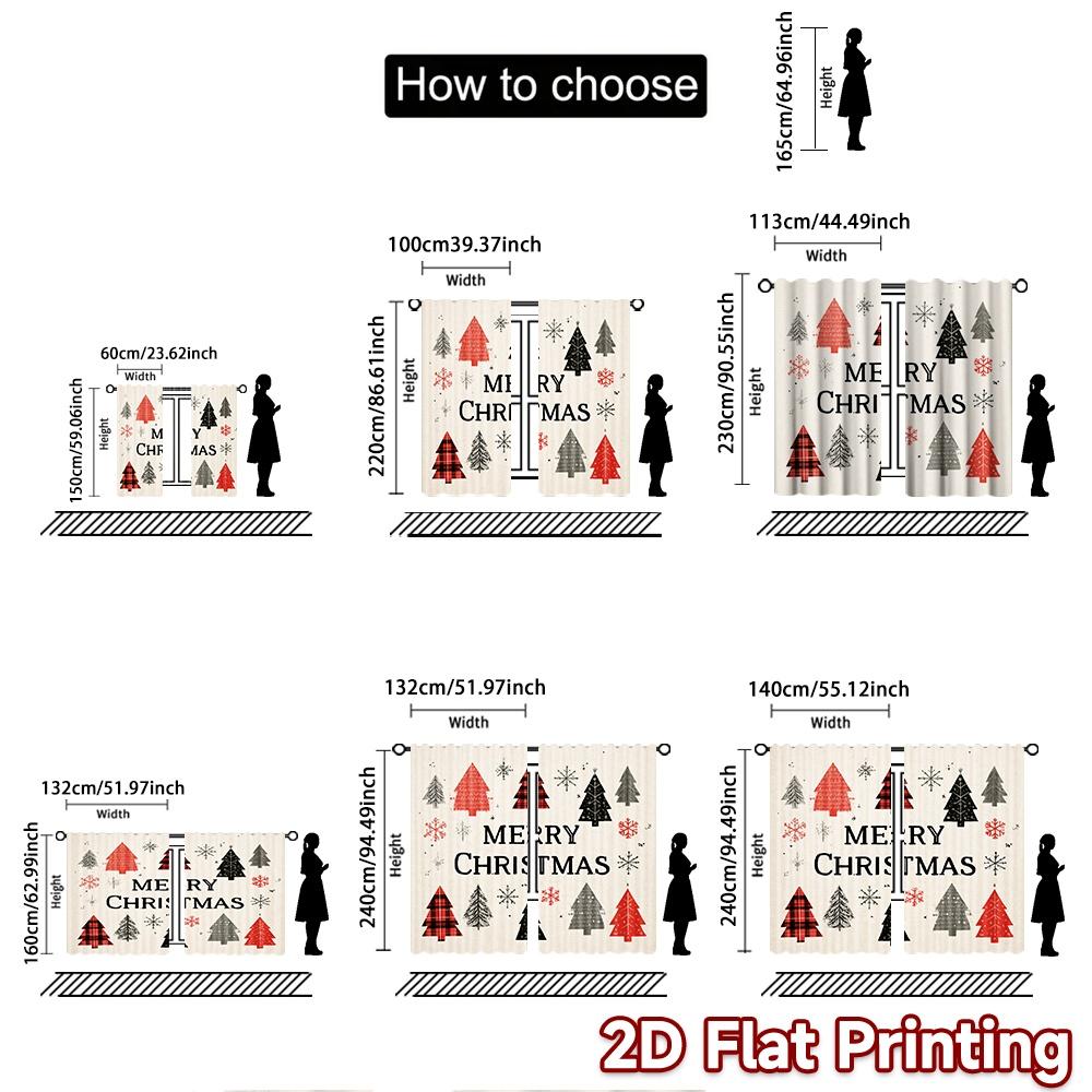 2 Stück, 2D-FLACHDRUCK Vorhänge (Ohne Stange) Karomuster Wald Minimalistische Feiertagsvorhänge Vielseitige Stoffvorhänge Dekorationen