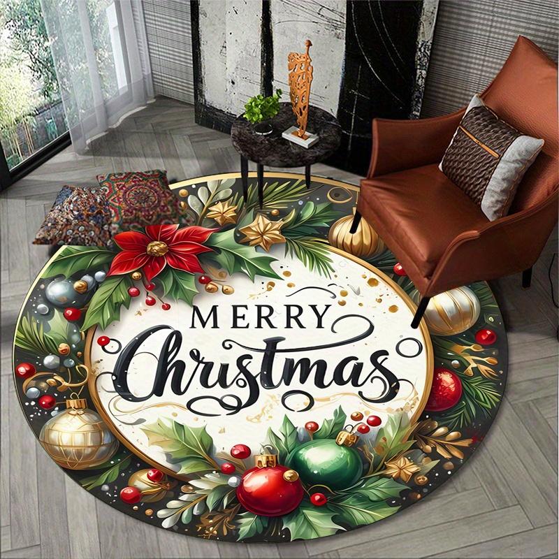 Merry Christmas 3D Round Rug, Soft Holiday Floor Mat for Winter Decor, Living Room, Bedroom, Kitchen, Bathroom