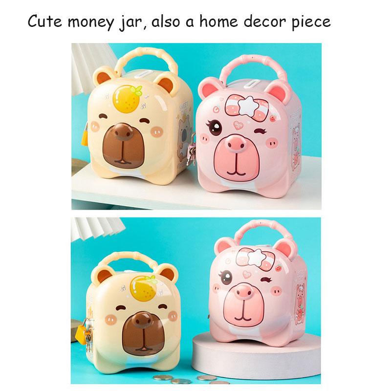 Capybara Piggy Bank, Cute & Lockable Metal Storage Box For Kids & Students, Cute Animal Desktop Ornament Decoration