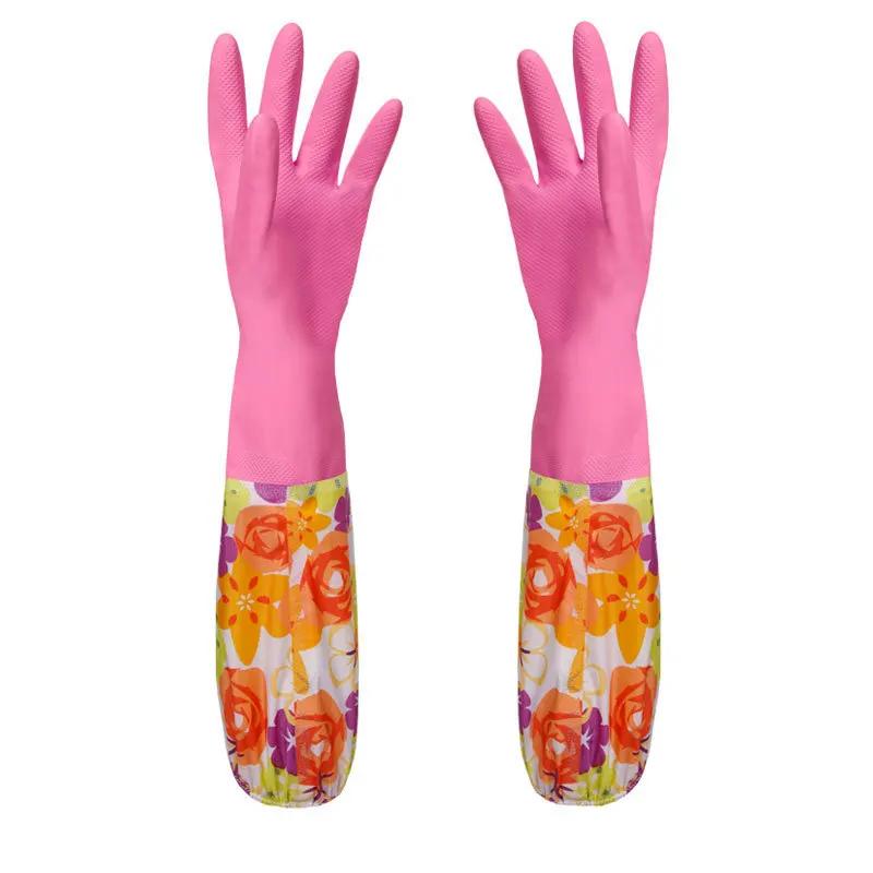 Blume Gummi Samt Lange Handschuhe Haushalt Rutschfeste Waschen Reinigung Gericht