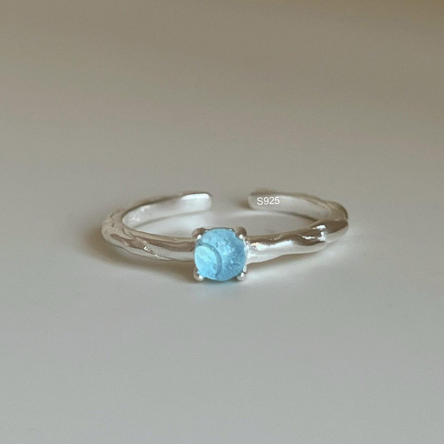 

925 Sterling Silver Rings for Women Couple Minimalist Handmade Simple BLue Stone Ring Fine Jewelry Gift Prevent Allergy resizable