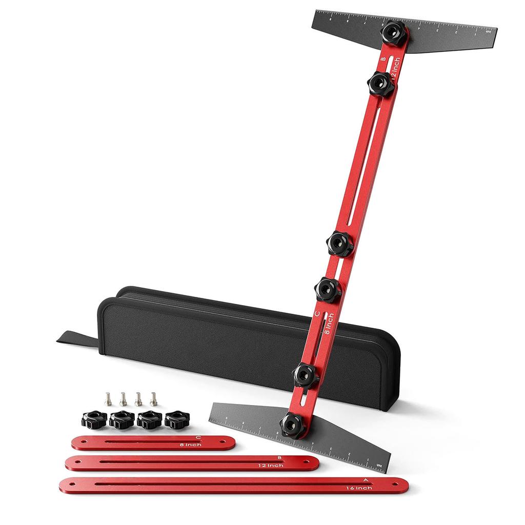 Stair Tread Template Tool Measuring Jig Aluminum Alloy Gauge Adjustable Sliding Installer with Case for Layout Projects