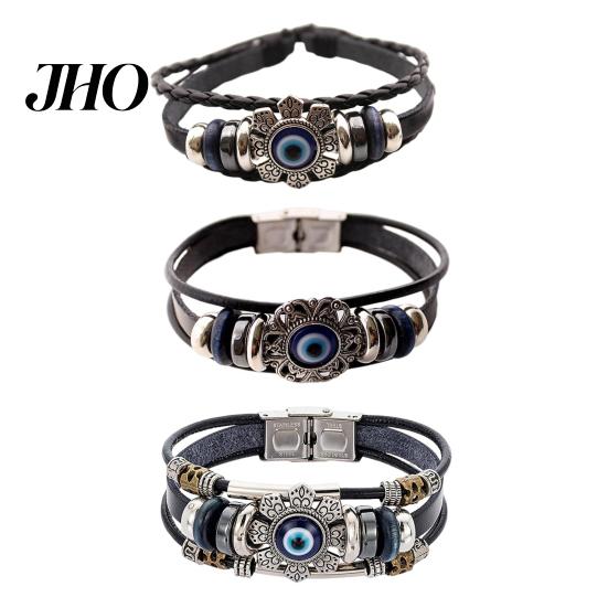 Bransoletka Damska Męska Sztuczna Skóra Bohemian Wielowarstwowa Koraliki Vintage Geometryczna Dekoracyjna Prezent Unisex Turecki Amulet Oko Przeciw Złu Biżuteria do Codziennego Życia Manżeta