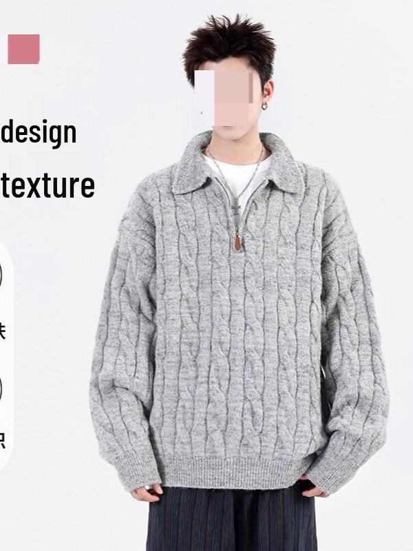 Men's Trendy Half-Zip Cable Knit Sweater - Autumn/Winter Casual Fashion