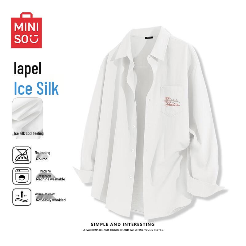 

MINISO Men s Loose-Fit Ice Silk Long Sleeve Casual Shirt L