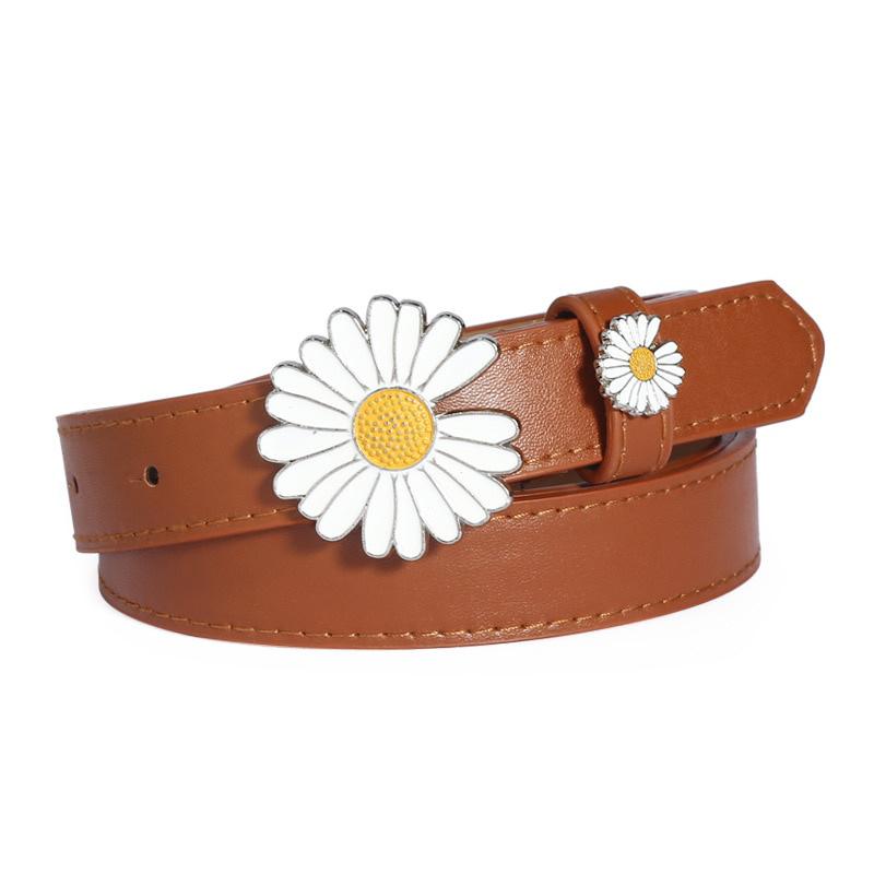 Daisy Buckle Belt Women Imitation Leather Alloy Buckle Belt New Belt Leisure Jeans Fashion Dress Women Belt