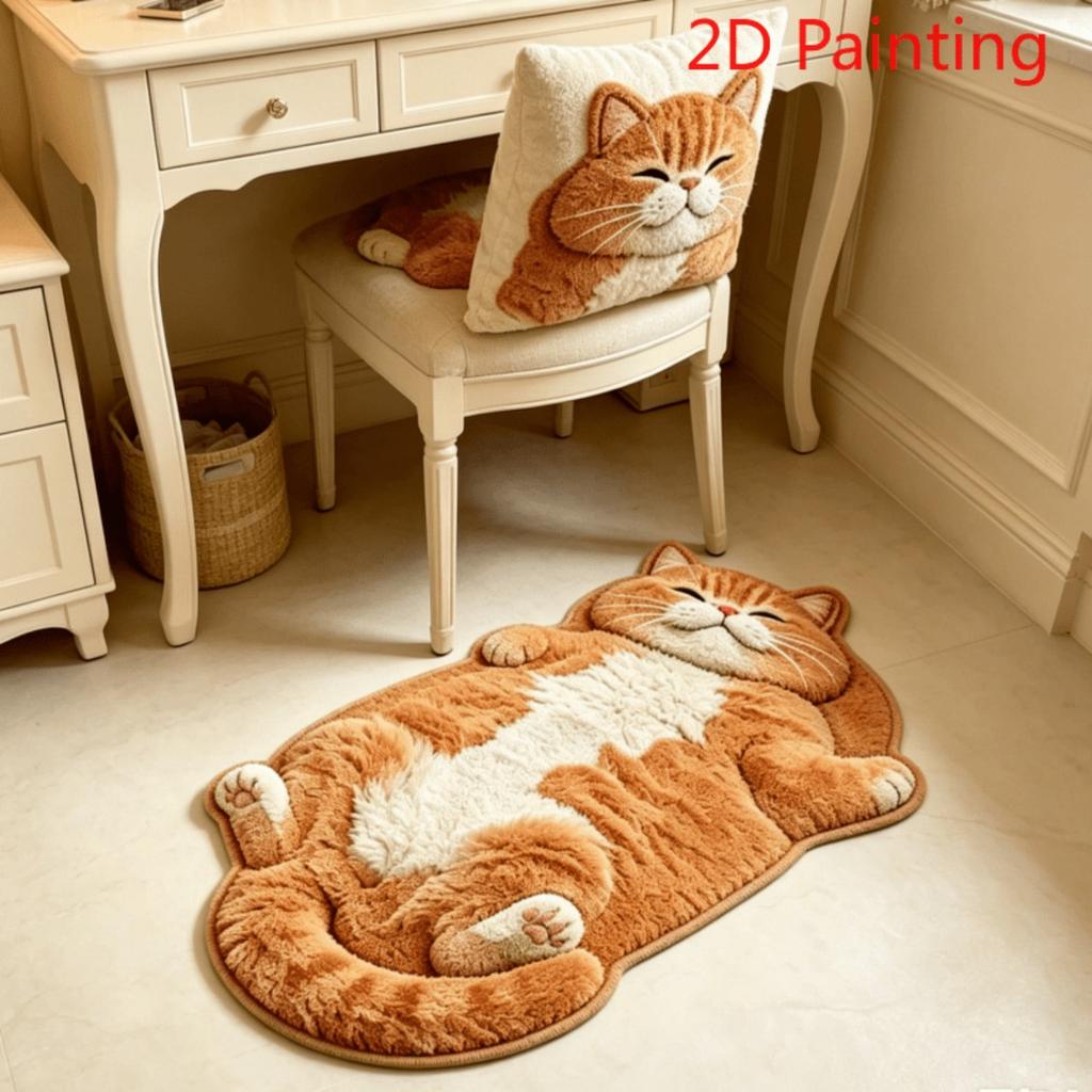 [2D Plan], Cat Shaped Bedroom Bedside Plush Irregular Carpet, Soft, Thick Carpet, Floor Mat, Household Bathroom Absorbent and Dirt Resistant Foot Mat