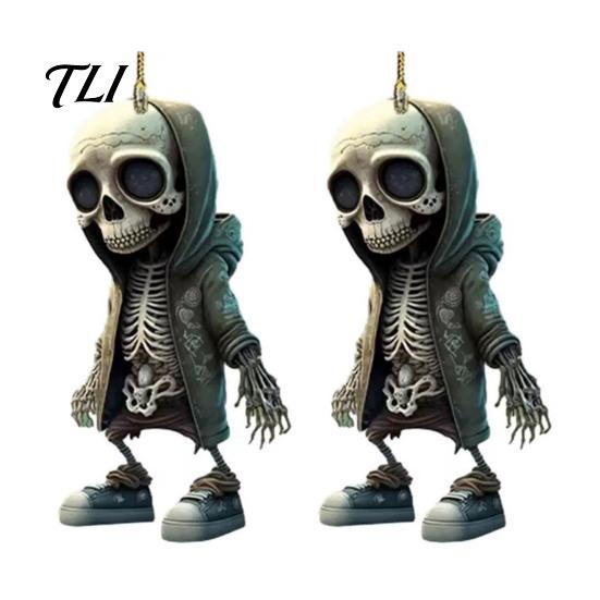 Trendy Hoodie Skeleton Ornament 2Pcs Ornaments, 2D Flat Acrylic Pendants, Gothic Lightweight Car Decor Style Hanging Ornaments for