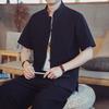 Men's Summer Tang Suit: Loose Stand-Up Collar, Chinese-Style Hanfu Zhongshan with Short Sleeves In Cotton and Linen