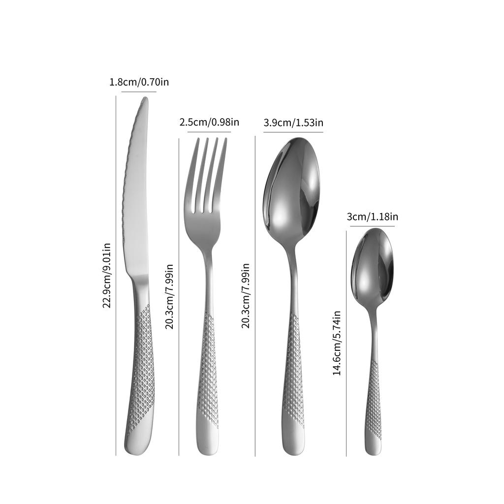4/6/16/24-teiliges Edelstahl-Besteckset Serie Diamant silbernes Besteck inklusive Messer, Gabel und Löffel Westliches Besteck
