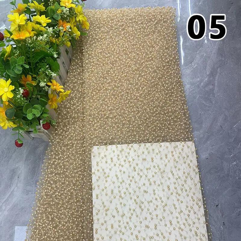 90x125cm Luxury Embroidery Pearl Sequin Loose Bead Fabric DIY Handmade Dress Material High Quality Handmade Pearl Beads Mesh