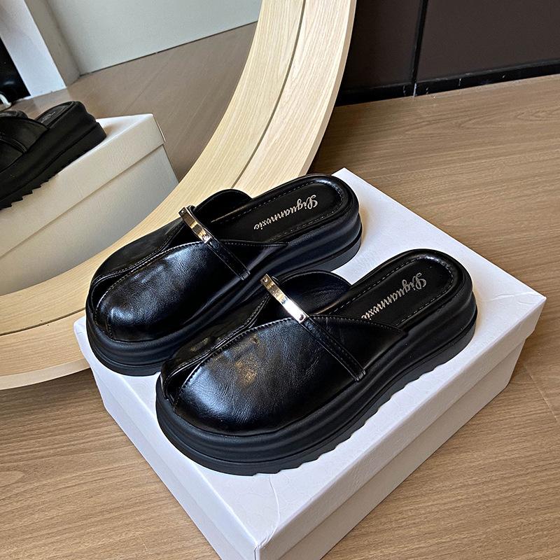 

Европейская станция толстоподошвочные сумка-голова полушлепанцы женские 2025 лето новая обувь модные универсальные шлепанцы на одной педали 40 чёрный