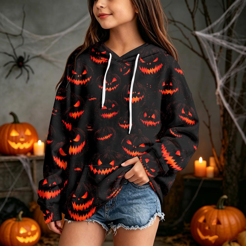 Children's Casual Hoodie with Halloween Print Pullover for Holiday Parties