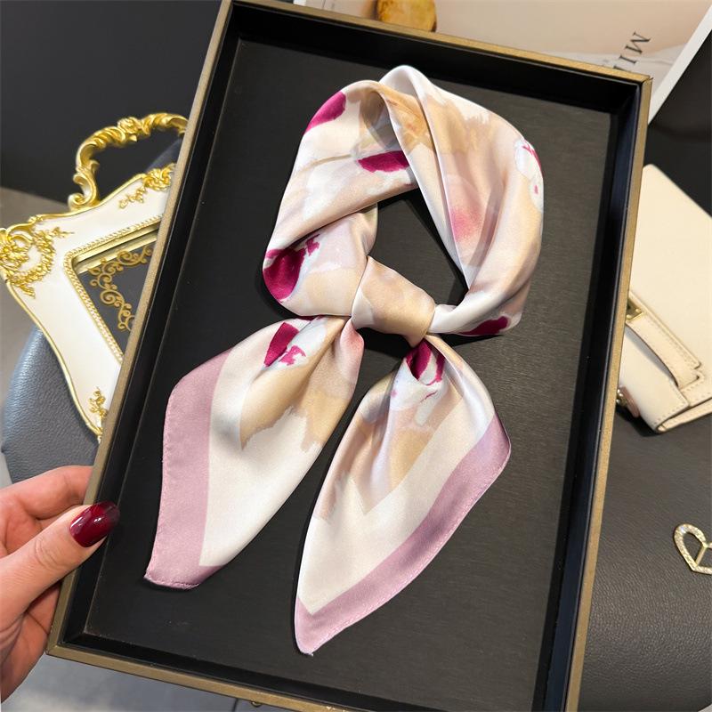 Print 70cm Silk Satin Headkerchief Women Luxury Design Neck Tie Scarf Female Hair Hand Wrist Foulard Shawl Hijab Bandana Scarves