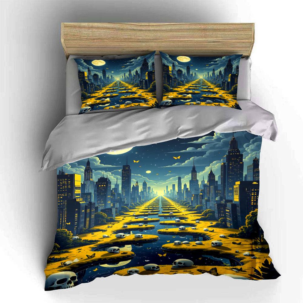 Moonlit city skyline pathway. Bedding sets Duvet cover sets Duvet covers Pillowcases(1 * Duvet Cover 2 * Pillowcases, without duvet insert)