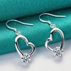 Sterling Silver Plated Heart Zirconia Earrings Eardrop For Women Charm Wedding Engagement Fashion Jewelry