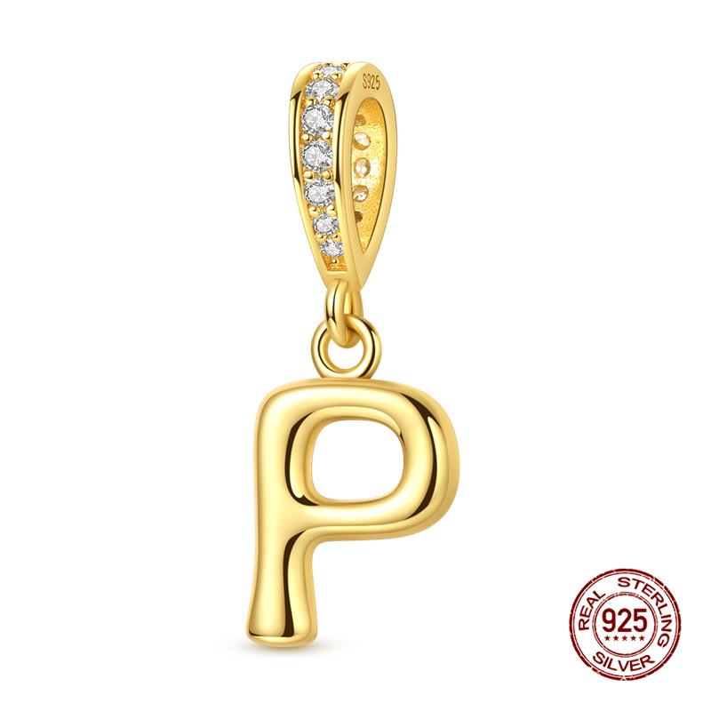New In Original Charms Copper 26 Golden Letters A-Z Charm Bead Fit 3Mm Original Bracelet For Womens Diy Fashion Jewelry Gift
