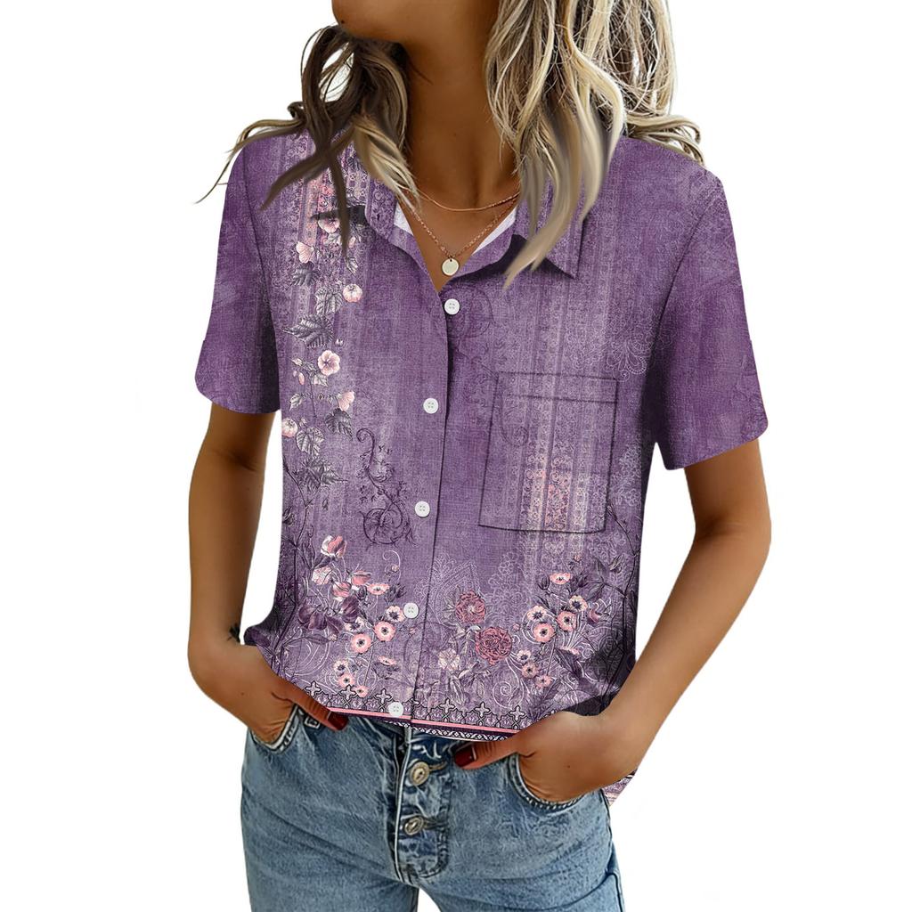 Women Blouses Short Sleeve Button Down Shirts Business Casual Dressy Work Tops Summer Spring Clothes