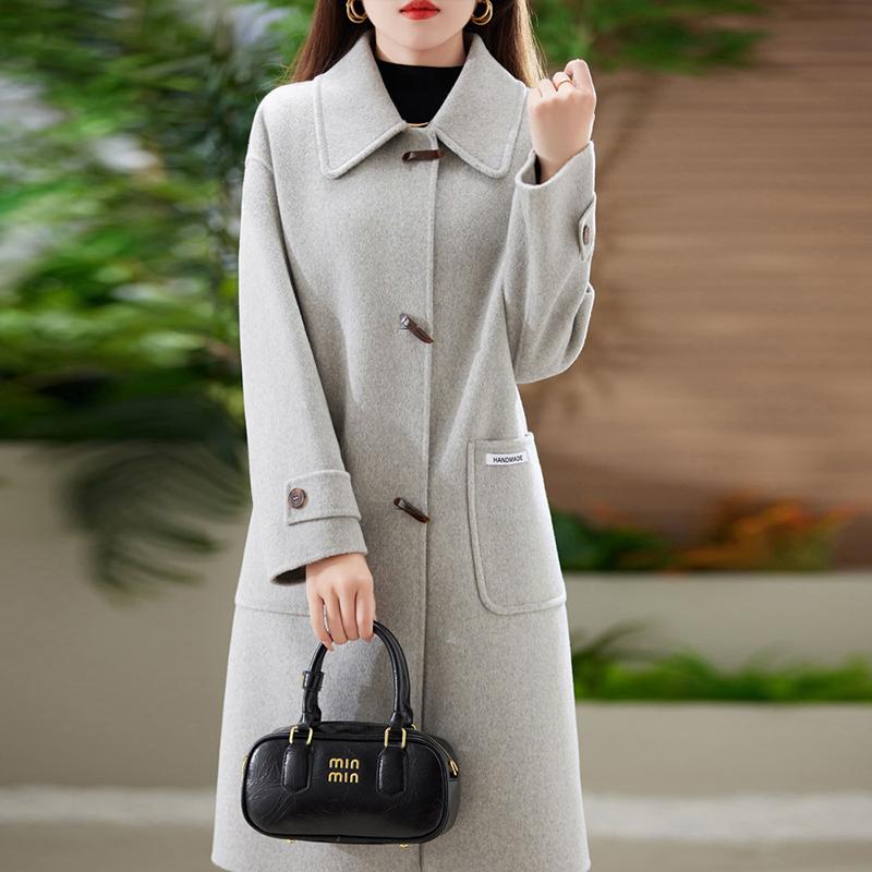 100% Wool Women Coat TIDENOVEL Autumn Wool Long Coat Handmade Pea Coat Winter Warm Wool Long Jacket Overcoat