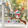 Creative Gift for Friends Cute Christmas Owl Window Sticker, Snowy Branch Candy Glass Decal, Waterproof Self Adhesive Seasonal Wall Art Xmas