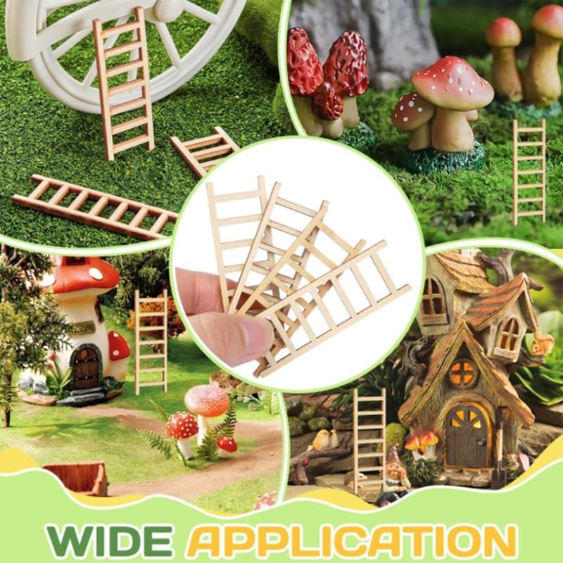 40pcs Natural Wood Miniature Ladder For Moss Landscape And Doll House Furniture Safe For Children Creative Pretend Play