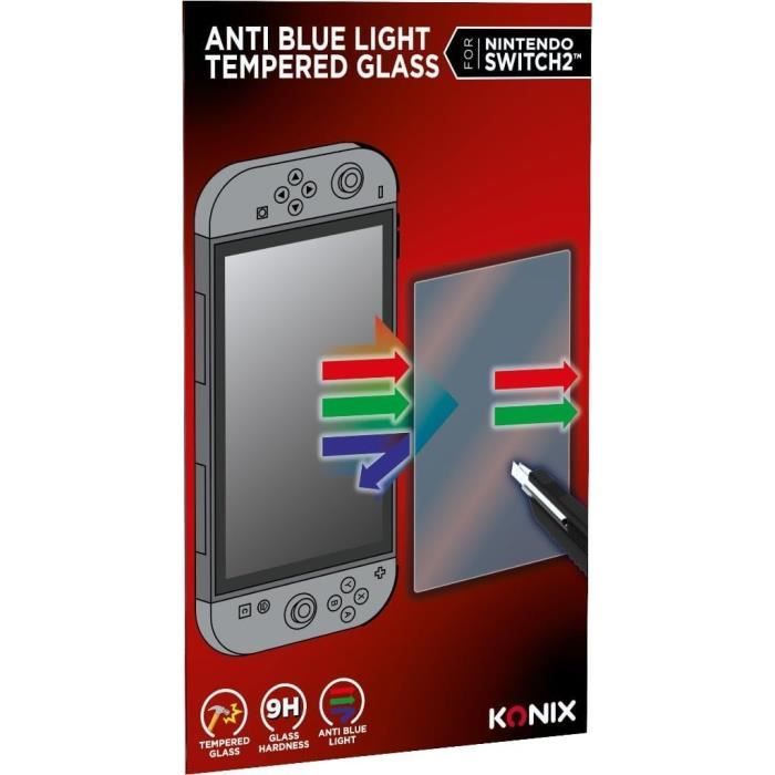 Protection d’écran en verre trempé - KONIX - Nintendo Switch 2 - Anti-lumière bleue - Anti-bulle - Indice de dureté 9H - Transparent