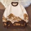 Herbst Winter Herren Pullover Batik Schneeburg Muster Farblich passend Rundhals Gestrickt