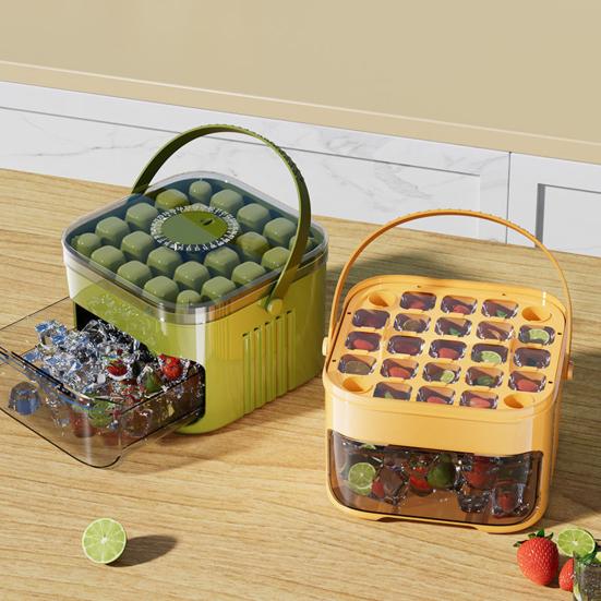 Ice Cube Mold with Lid And Ice Shovel Stackable Double Layer Ice Tray Pull-Out Ice Drawer Ice Cube Maker for Cocktail Whiskey