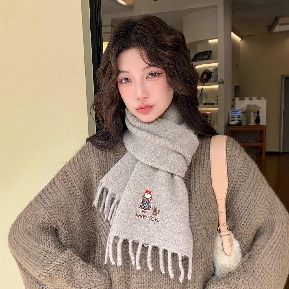 New red scarf women's winter fashion warm knitted wool Korean version of high-end atmosphere scarf tide