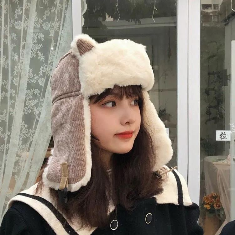 WTEMPO Women's Autumn Winter Outdoor Cycling Skiing Hats Plush Inner Faux Fur Ear Protection Hats Couple Windproof Cold-proof Warm Bomber Hats