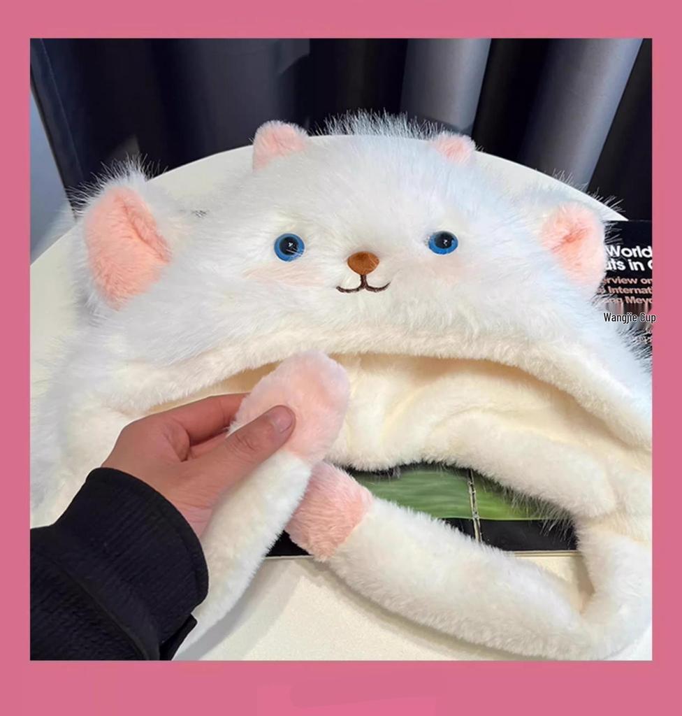 Lamb Plush Women’s Winter Hat with Moving Cartoon Ears – Warm & Cute Ear Protection