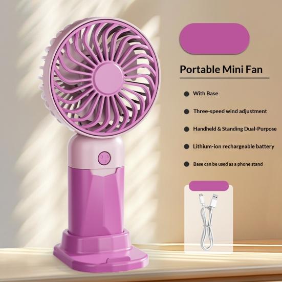 3-Speed Handheld Fan with Phone Holder Quiet USB Rechargeable Mini Personal Desk Fan Portable Travel Outdoor Summer Cooling Fan